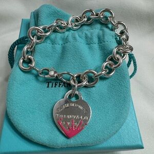 Tiffany and Co pink splash Med heart link bracelet